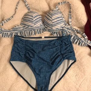 Blue and white swimsuit